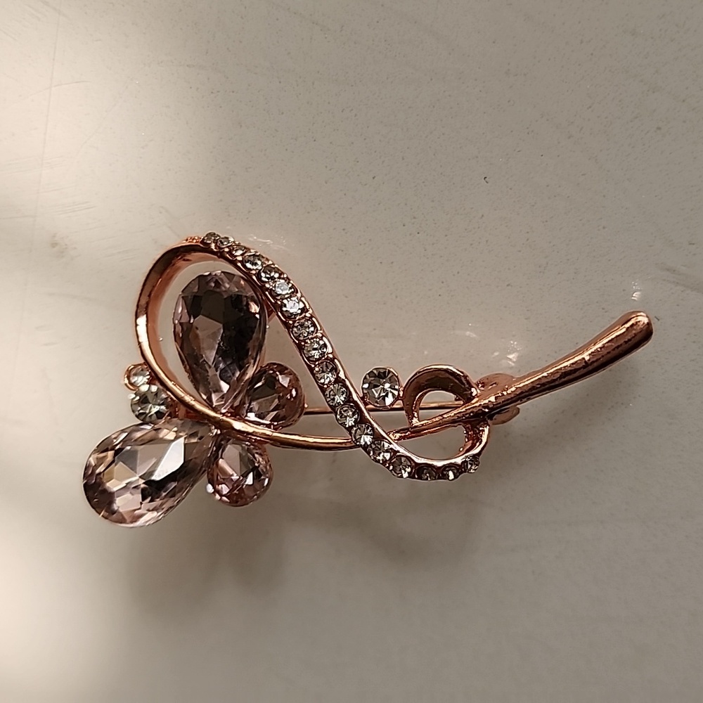 Rose Gold Floral Crystal Brooch - Blush Pink Accent